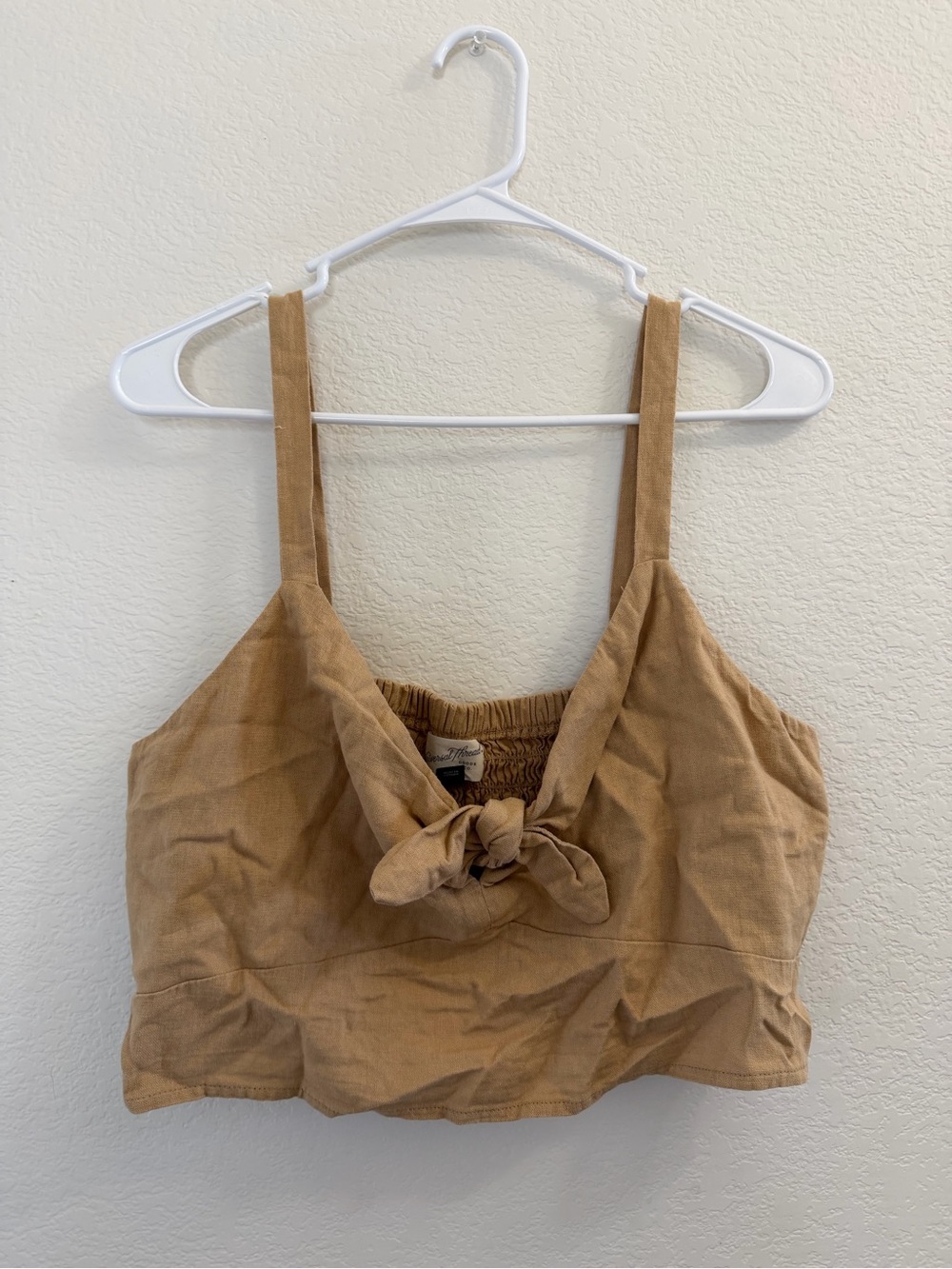 Universal Thread Tie-Front Crop Top in Camel Brown